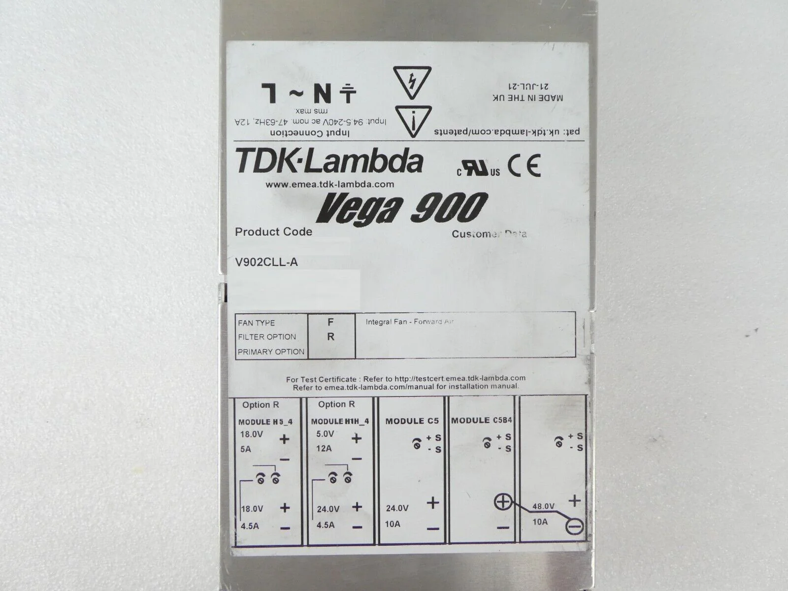 TDK-Lambda V902CLL-A Power Supply Vega 900 Sciex 5065332 with Cables Working - Image 8