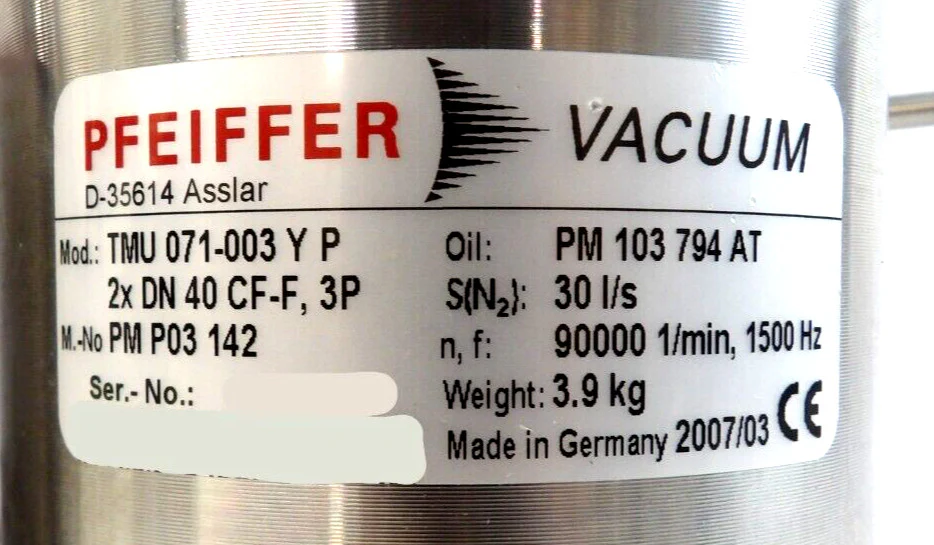 TMH 071-003 Y P Pfeiffer PM P03 142 Turbomolecular Pump w/TC100 Turbo Working - Image 7