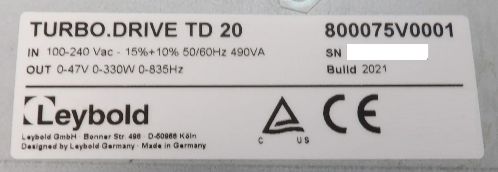 TURBO.DRIVE TD20 Leybold 800075V0001 Turbomolecular Pump Controller Turbo New - Image 9
