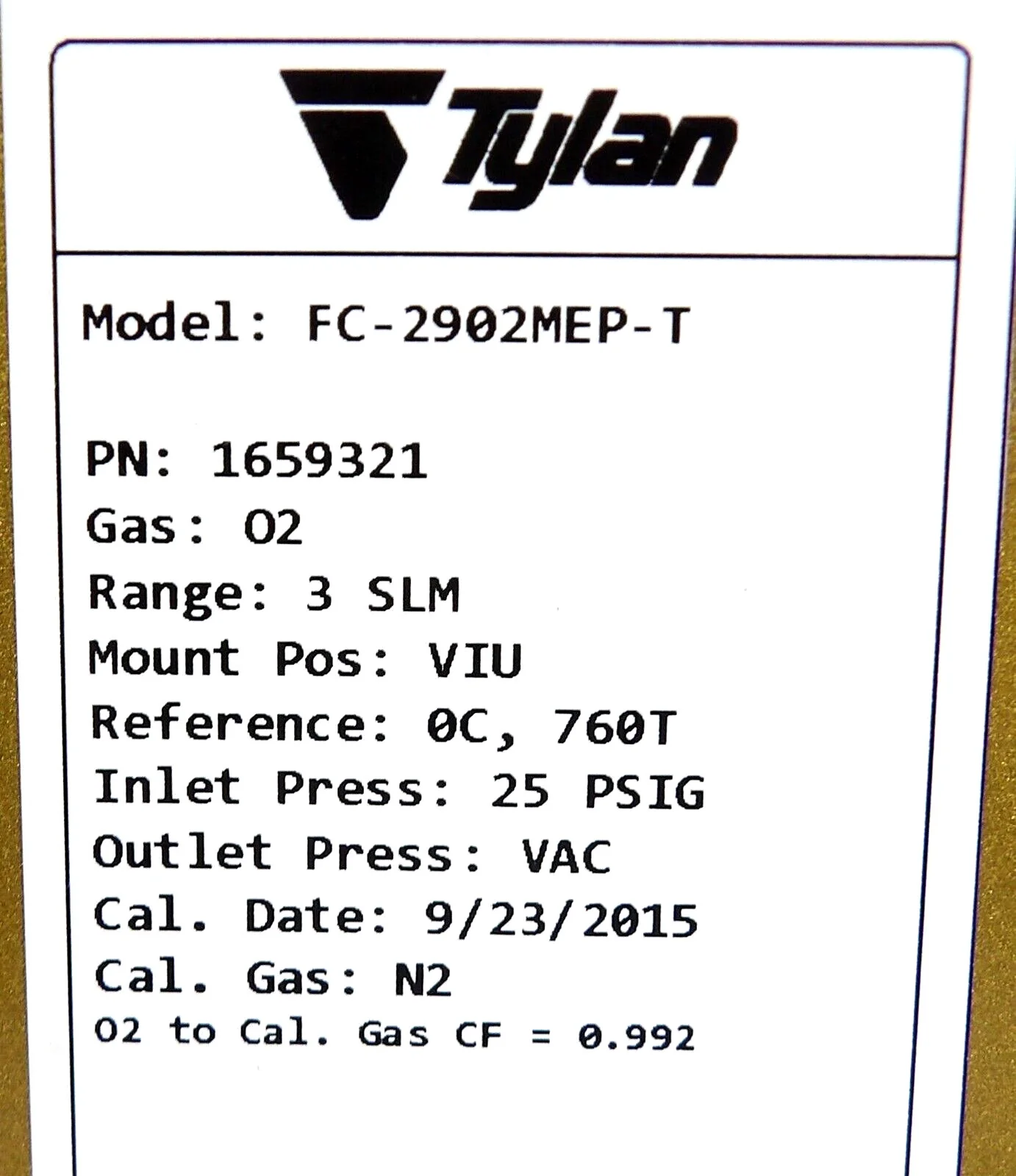 Tylan FC-2902MEP-T Mass Flow Controller MFC 2900 Series 3 SLPM O2 Refurbished - Image 7