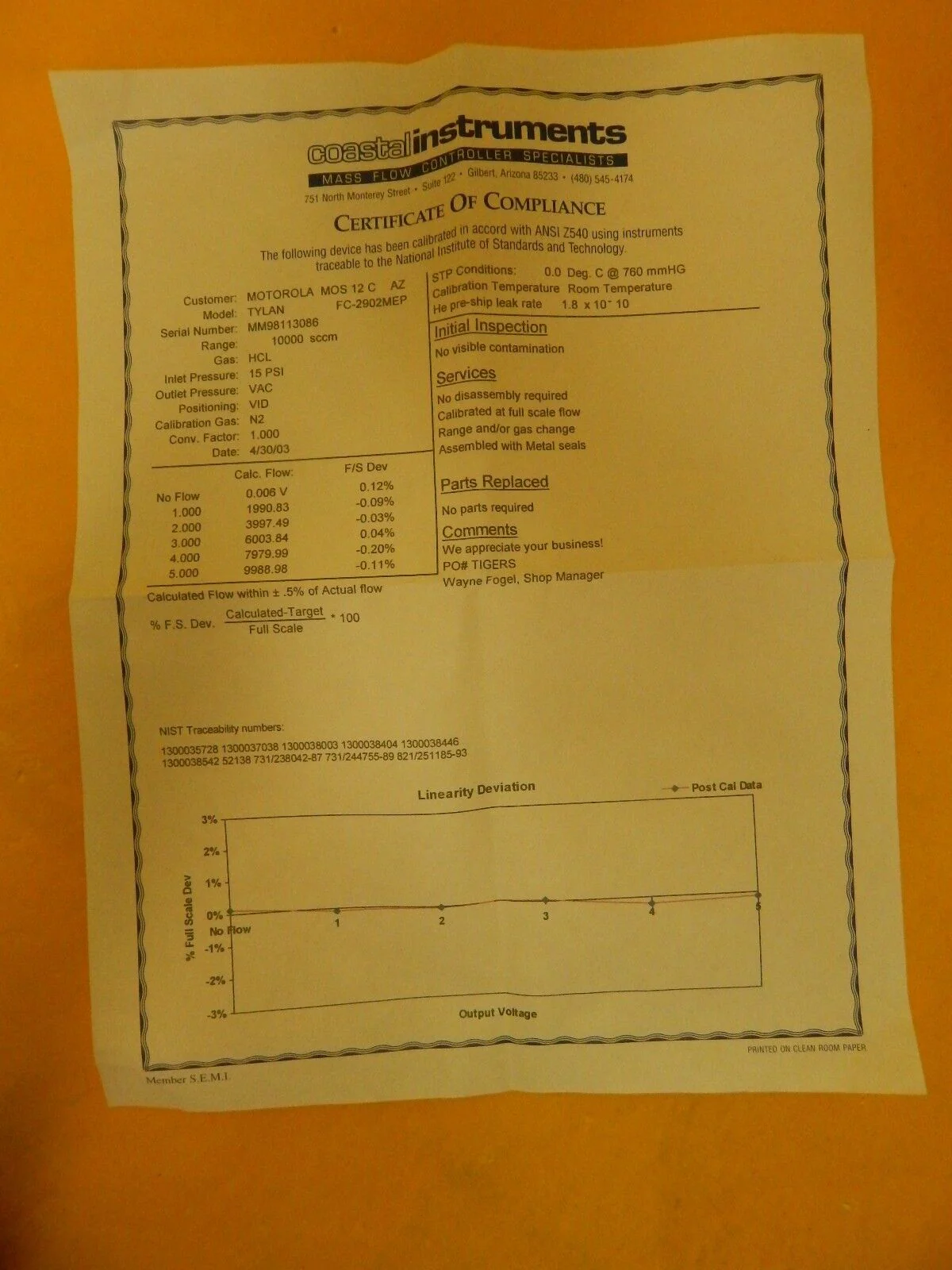 Tylan General FC-2902MEP Mass Flow Controller MFC 10000 SCCM HCL Refurbished - Image 10