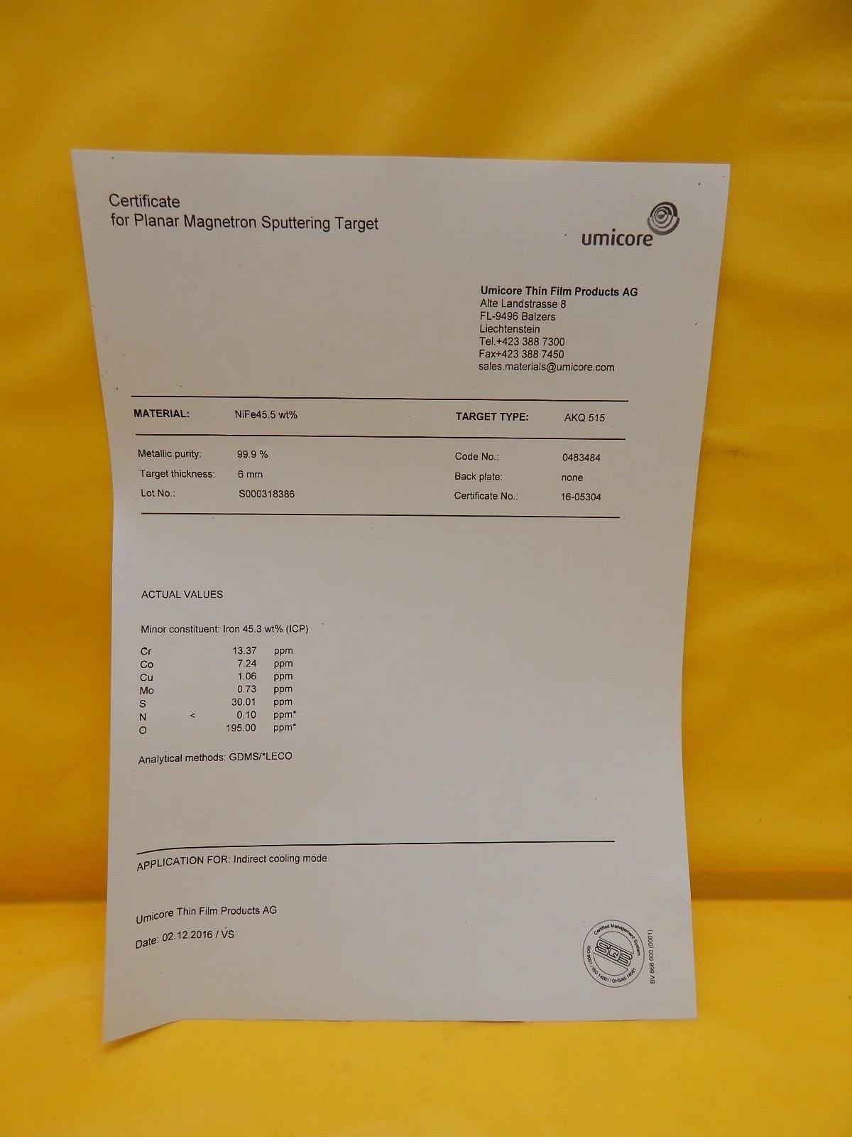 Umicore AKQ515 Planar Magnetron Sputtering Target Kit NiFe45.5 wt% New Surplus - Image 9