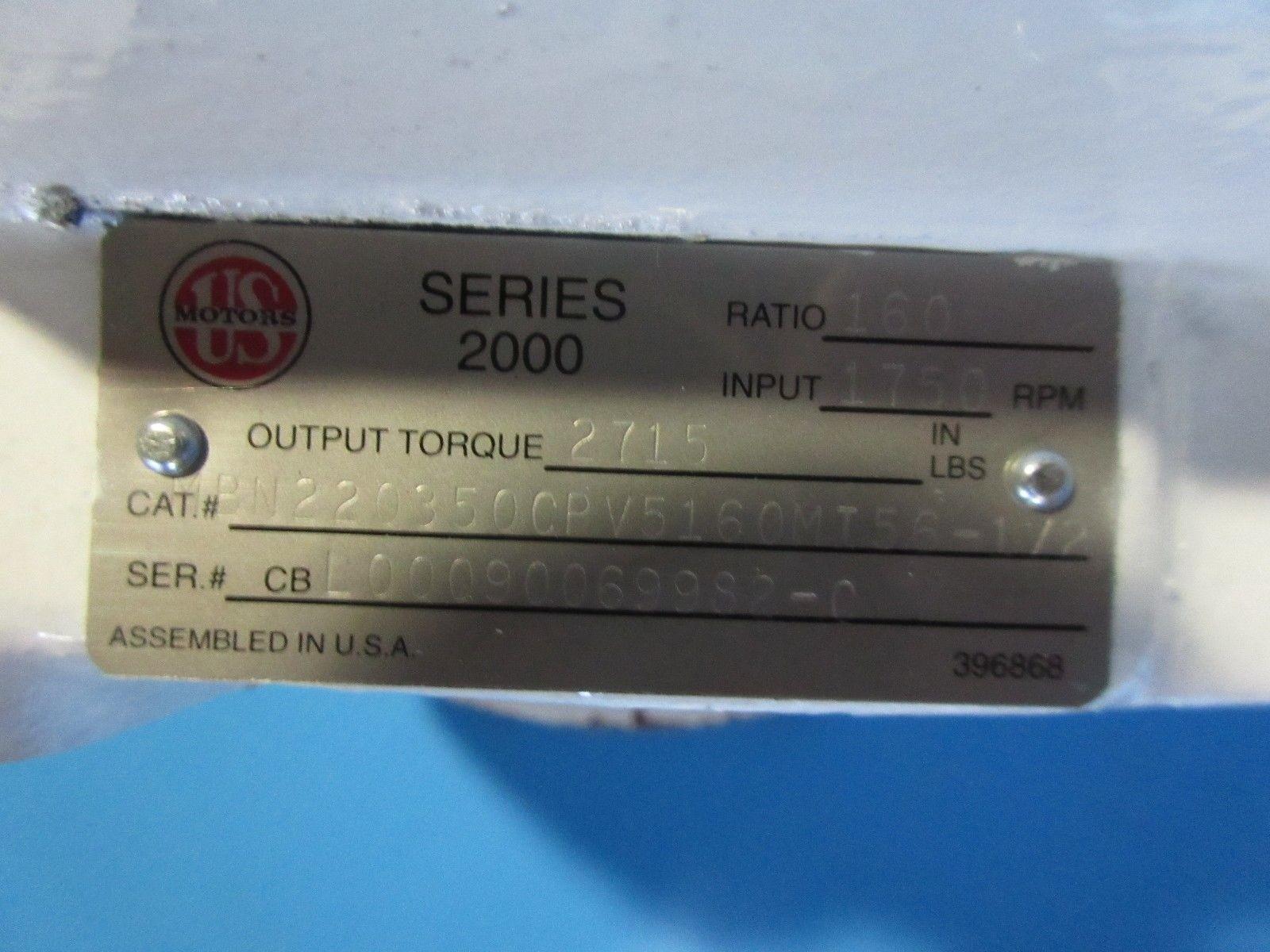 US Motors 6592A Motor & Gearbox Series 2000 .5 HP 3 PH 160 Ratio Used Working - Image 3
