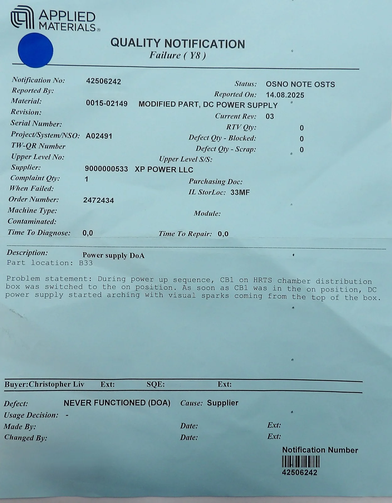 XP Power 101261 Power Supply AMAT Applied Materials 0015-02149 New Surplus - Image 8