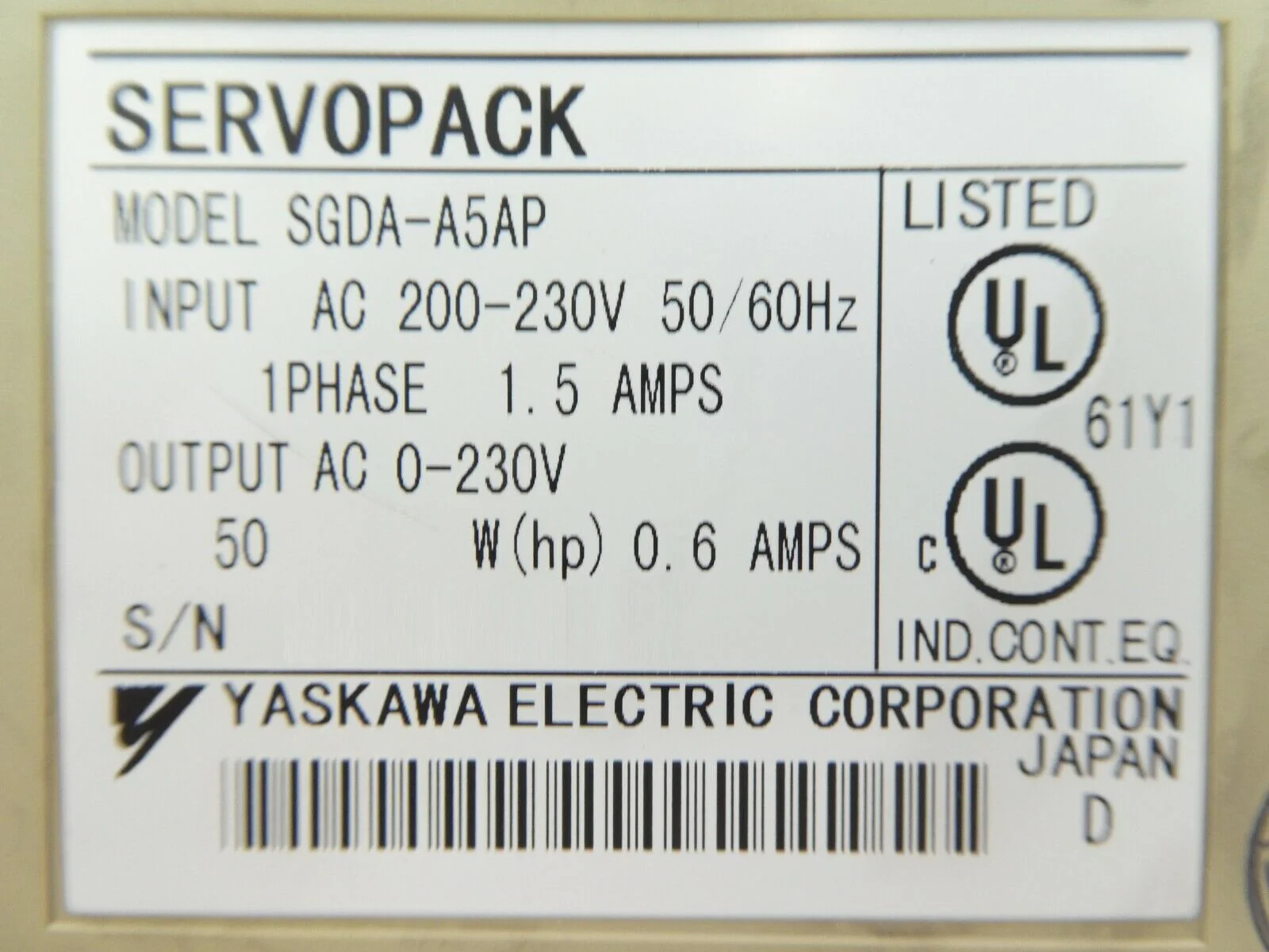 Yaskawa Electric SGDA-A5AP Servo Drive SERVOPACK Working Surplus - Image 12