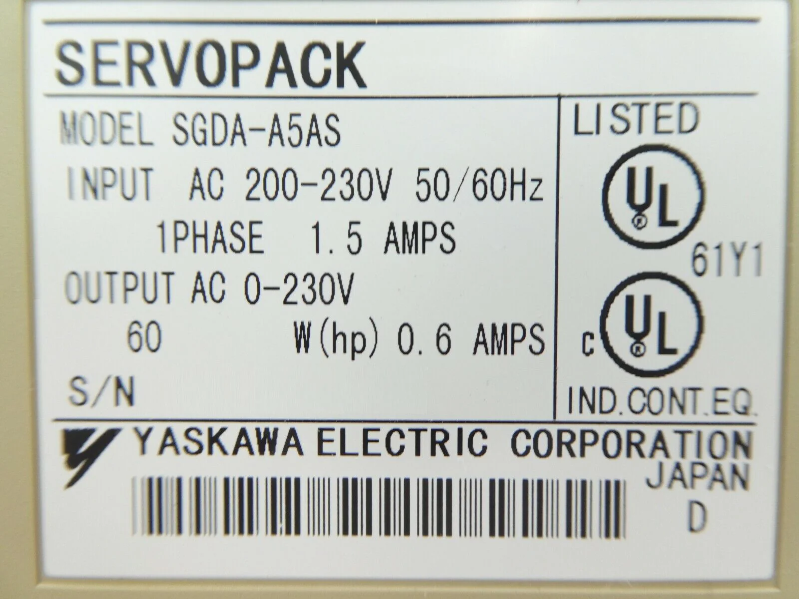 Yaskawa Electric SGDA-A5AS Servo Drive SERVOPACK Working Surplus - Image 12