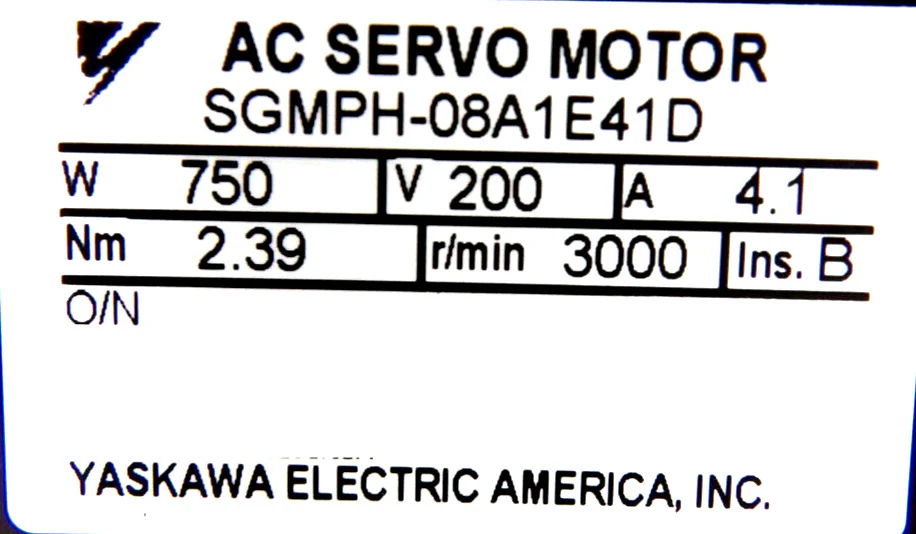 Yaskawa Electric SGMPH-08A1E41D AC Servo Motor W/Absolute Encoder New Surplus - Image 7